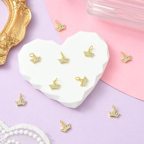KitBeads 10pcs Vintage Queen & King 18K Gold Mini Princess Crown Charms with Micro Pave CZ for Jewelry Making in Saudi Arabia