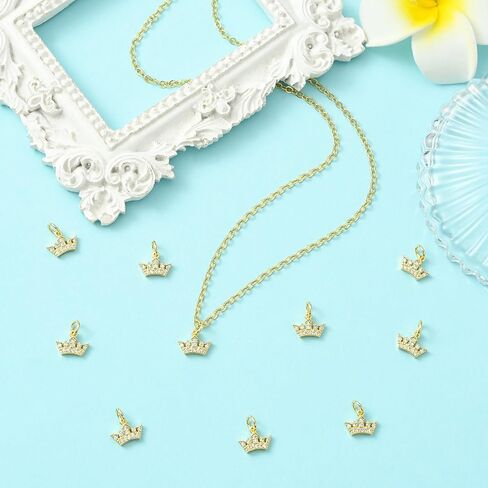 KitBeads 10pcs Vintage Queen & King 18K Gold Mini Princess Crown Charms with Micro Pave CZ for Jewelry Making in Saudi Arabia