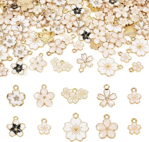 100pcs Alloy Enamel Flower Charms 5-Petal Flower Pendant Spring Floral Enamel Dangle Charms For DIY Necklace Bracelet Earrings Jewelry Making Keychain Craft Supplies Home Decoration in Kuwait