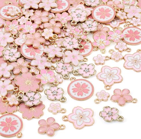 100pcs Alloy Enamel Flower Charms 5-Petal Flower Pendant Spring Floral Enamel Dangle Charms For DIY Necklace Bracelet Earrings Jewelry Making Keychain Craft Supplies Home Decoration in Kuwait