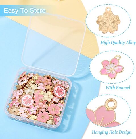 100pcs Alloy Enamel Flower Charms 5-Petal Flower Pendant Spring Floral Enamel Dangle Charms For DIY Necklace Bracelet Earrings Jewelry Making Keychain Craft Supplies Home Decoration in Kuwait