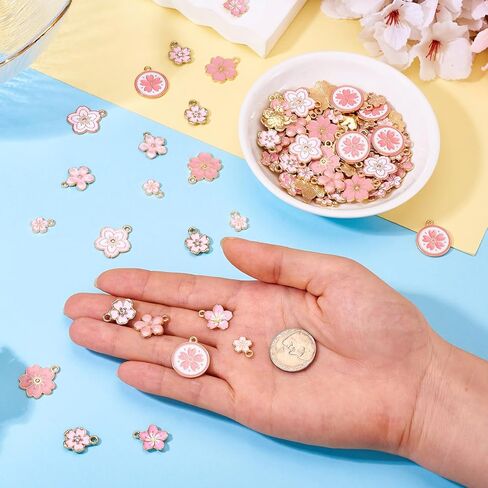100pcs Alloy Enamel Flower Charms 5-Petal Flower Pendant Spring Floral Enamel Dangle Charms For DIY Necklace Bracelet Earrings Jewelry Making Keychain Craft Supplies Home Decoration in Kuwait