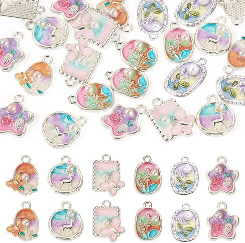 100pcs Alloy Enamel Flower Charms 5-Petal Flower Pendant Spring Floral Enamel Dangle Charms For DIY Necklace Bracelet Earrings Jewelry Making Keychain Craft Supplies Home Decoration in Kuwait