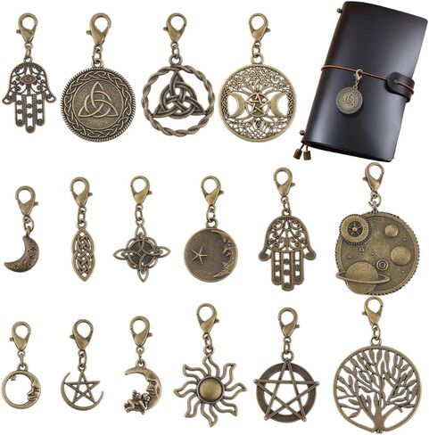 CRASPIRE 16 Styles Journal Charms Travelers Notebook Bracelet Charm with Lobster Clasps Vintage Decoration Antique Golden Alloy Pendants for TN Accessories DIY Craft Jewelry Planner Necklace Keychain in Kuwait