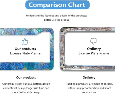 2Pcs Stained Glass Flowers License Plate Frame Blue Floral License Plate Frames Personalise License Plate Frames Stainless Steel Metal Car Plates Tag Funny Decor Men Women 12.2 X 6.3 Inch in Saudi Arabia