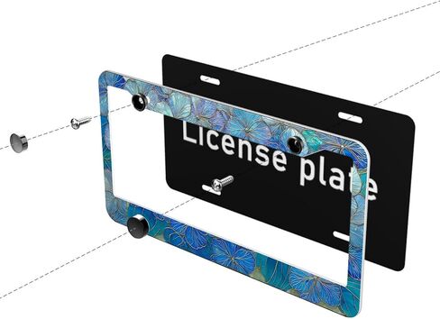 2Pcs Stained Glass Flowers License Plate Frame Blue Floral License Plate Frames Personalise License Plate Frames Stainless Steel Metal Car Plates Tag Funny Decor Men Women 12.2 X 6.3 Inch in Saudi Arabia