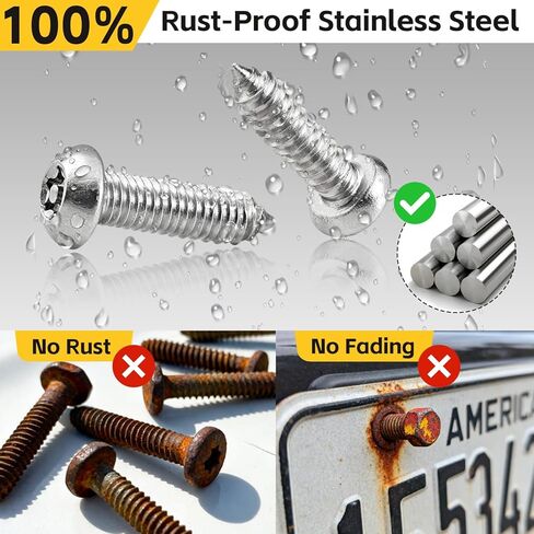 8 Sets Anti-Theft License Plate Screws – 304 Stainless Steel Rustproof Bolts with Black Caps & M6 (1/4") Installation Tool – Front & Rear Mounting Hardware Kit for Cars, Trucks, SUVs, Motorcycles in Kuwait