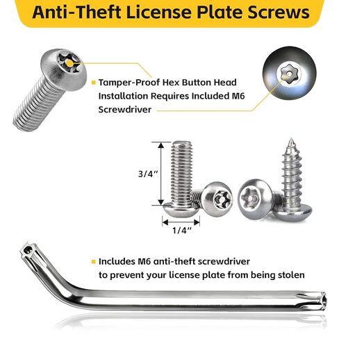 8 Sets Anti-Theft License Plate Screws – 304 Stainless Steel Rustproof Bolts with Black Caps & M6 (1/4") Installation Tool – Front & Rear Mounting Hardware Kit for Cars, Trucks, SUVs, Motorcycles in Kuwait