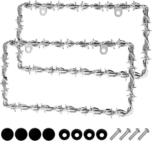 2 PCS Barbed Wire License Plate Frame, Plastic Barbed Auto License Plate Cover with Mounting Kit, Personalize Tag Cover Exterior Decor for Most Vehicles, Car Accessories (Black) in Saudi Arabia