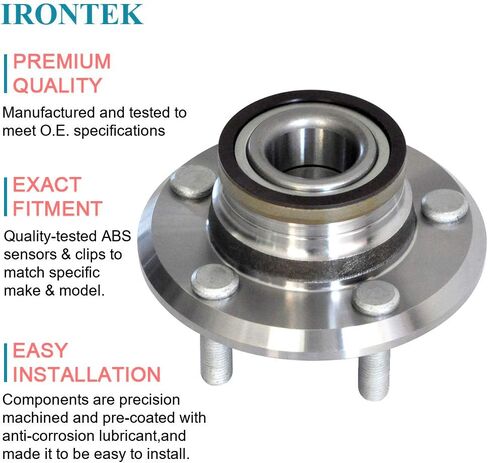 IRONTEK 513224x2 RWD Front Wheel Hub and Bearing fits for Dodge 2008-2014 Challenger, 2006-2014 Charger, 2005-2008 Magnum; Fit 2005-2014 for Chrysler 300 513224 5 Lugs w/ABS (2 PCS) in Kuwait