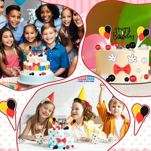 مجموعة 22 قطعة من كعكة الفأر، شموع عيد ميلاد رقم 1 زينة كعكة كرتونية لطيفة مع كرات حمراء وسوداء وأبيض، ديكور كعكة على شكل فأر لمستلزمات حفلات أعياد الميلاد ديكور 1 in Kuwait