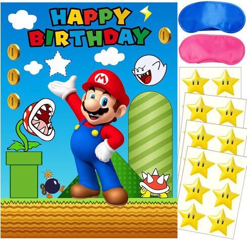 Mario Birthday Party Supplies, Party Games for Boys Girls Fans, Large Poster 24PCS Stickers for Mario Birthday Party Decorations in Saudi Arabia