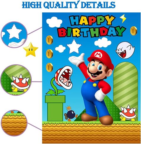Mario Birthday Party Supplies, Party Games for Boys Girls Fans, Large Poster 24PCS Stickers for Mario Birthday Party Decorations in Saudi Arabia