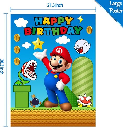 Mario Birthday Party Supplies, Party Games for Boys Girls Fans, Large Poster 24PCS Stickers for Mario Birthday Party Decorations in Saudi Arabia