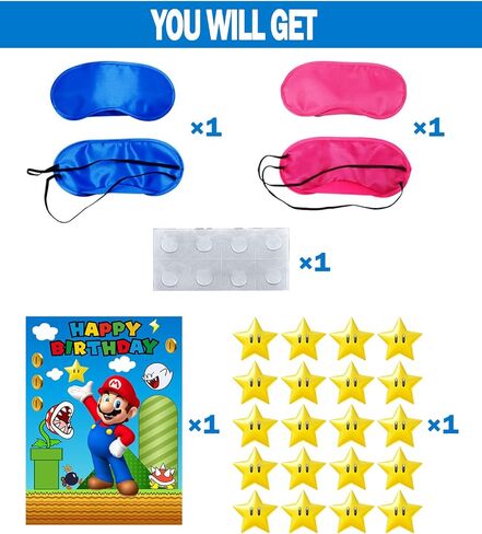 Mario Birthday Party Supplies, Party Games for Boys Girls Fans, Large Poster 24PCS Stickers for Mario Birthday Party Decorations in Saudi Arabia