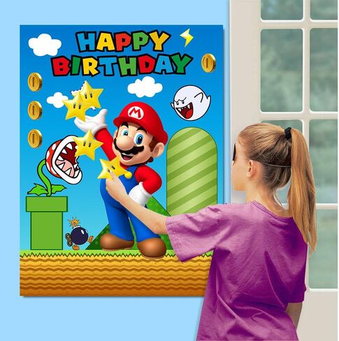 Mario Birthday Party Supplies, Party Games for Boys Girls Fans, Large Poster 24PCS Stickers for Mario Birthday Party Decorations in Saudi Arabia