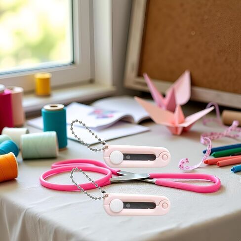 2Pcs Folding Scissors, Pink Safe Portable Travel Foldable Telescopic Cutter Pocket Mini Scissor with Keychain for Cutting, Scrapbooking, Crafting, in Saudi Arabia