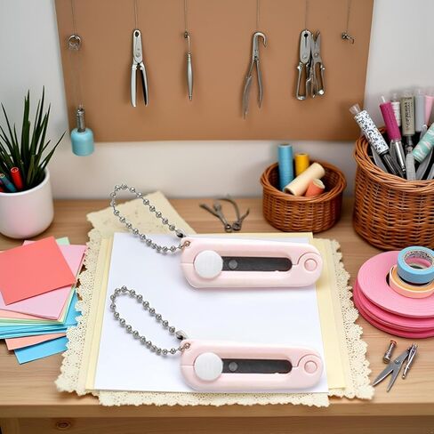 2Pcs Folding Scissors, Pink Safe Portable Travel Foldable Telescopic Cutter Pocket Mini Scissor with Keychain for Cutting, Scrapbooking, Crafting, in Saudi Arabia
