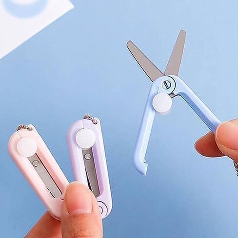 2Pcs Folding Scissors, Pink Safe Portable Travel Foldable Telescopic Cutter Pocket Mini Scissor with Keychain for Cutting, Scrapbooking, Crafting, in Saudi Arabia
