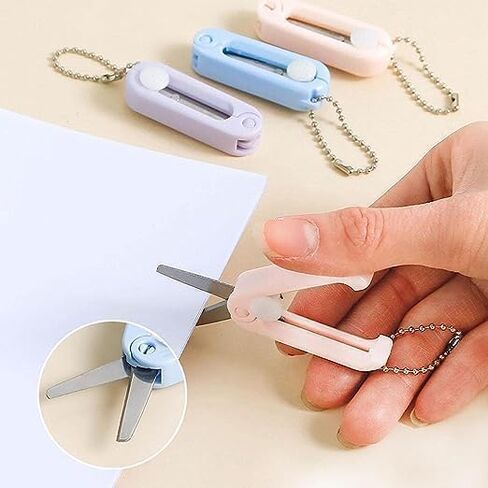 2Pcs Folding Scissors, Pink Safe Portable Travel Foldable Telescopic Cutter Pocket Mini Scissor with Keychain for Cutting, Scrapbooking, Crafting, in Saudi Arabia