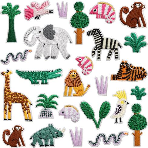 26pcs Jungle Animal Iron on Patches for Kids, Cute Safari Embroidered Appliques with Elephant, Lion, Giraffe, Zebra, Crocodile, Trees, for Clothes, Backpacks, Jackets, DIY Crafts in Kuwait