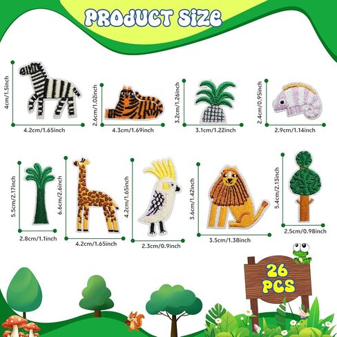 26pcs Jungle Animal Iron on Patches for Kids, Cute Safari Embroidered Appliques with Elephant, Lion, Giraffe, Zebra, Crocodile, Trees, for Clothes, Backpacks, Jackets, DIY Crafts in Kuwait