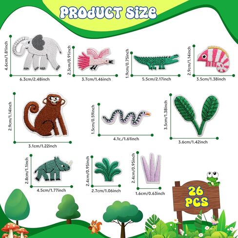 26pcs Jungle Animal Iron on Patches for Kids, Cute Safari Embroidered Appliques with Elephant, Lion, Giraffe, Zebra, Crocodile, Trees, for Clothes, Backpacks, Jackets, DIY Crafts in Kuwait