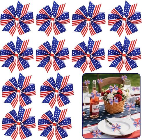 12Pcs Red White and Blue Patriotic Bows 4th of July Wreath Decorations 4 Inch Patriotic Ribbon Bow American Flag Star Ribbon Bows for Independence Day Party Gift Wrapping Door Wall Decoration in Saudi Arabia