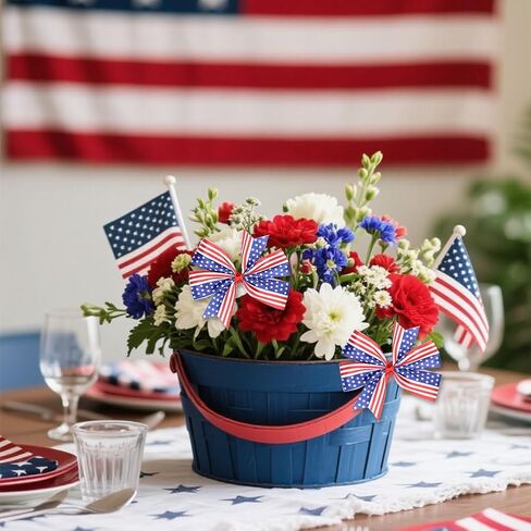 12Pcs Red White and Blue Patriotic Bows 4th of July Wreath Decorations 4 Inch Patriotic Ribbon Bow American Flag Star Ribbon Bows for Independence Day Party Gift Wrapping Door Wall Decoration in Saudi Arabia