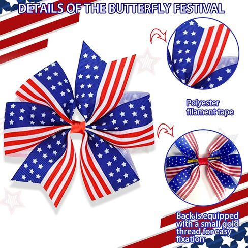 12Pcs Red White and Blue Patriotic Bows 4th of July Wreath Decorations 4 Inch Patriotic Ribbon Bow American Flag Star Ribbon Bows for Independence Day Party Gift Wrapping Door Wall Decoration in Saudi Arabia