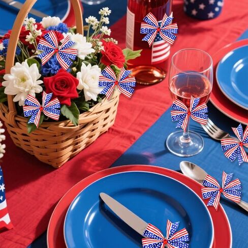 12Pcs Red White and Blue Patriotic Bows 4th of July Wreath Decorations 4 Inch Patriotic Ribbon Bow American Flag Star Ribbon Bows for Independence Day Party Gift Wrapping Door Wall Decoration in Saudi Arabia