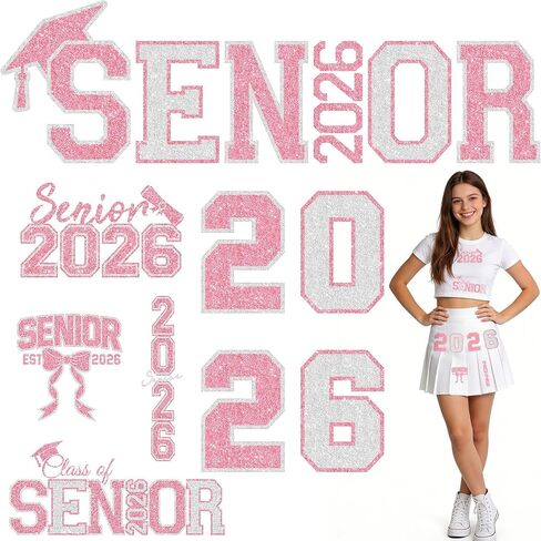 AUGSUN Graduation Iron on Transfers, 2026 Graduation Iron on Decals Senior Class of 2026 Iron on Patches Decal Glitter Heat Transfer Stickers for Fabric Clothing Bag Cap Jeans DIY Crafts in Kuwait