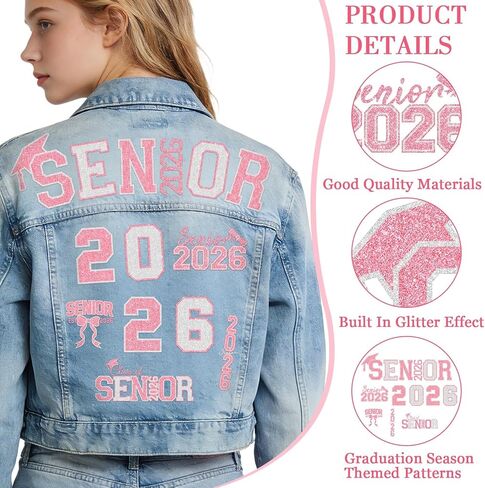 AUGSUN Graduation Iron on Transfers, 2026 Graduation Iron on Decals Senior Class of 2026 Iron on Patches Decal Glitter Heat Transfer Stickers for Fabric Clothing Bag Cap Jeans DIY Crafts in Kuwait
