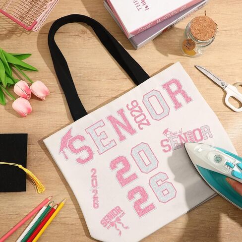 AUGSUN Graduation Iron on Transfers, 2026 Graduation Iron on Decals Senior Class of 2026 Iron on Patches Decal Glitter Heat Transfer Stickers for Fabric Clothing Bag Cap Jeans DIY Crafts in Kuwait