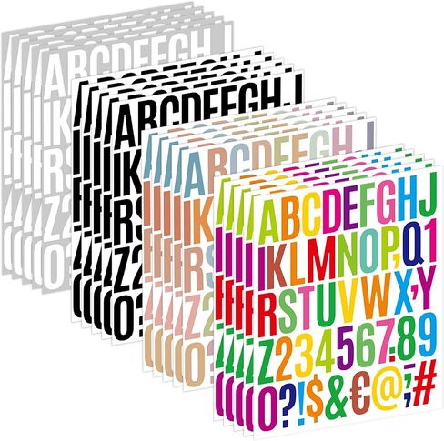 1000 Pcs Letter Stickers, 20 Sheets Alphabet Stickers 2 Inch Large Vinyl Waterproof Self Adhesive Sticker Number Letters for Mailbox Water Bottles Scrapbooking Sign DIY Crafts Decor (Multicolor) in Saudi Arabia