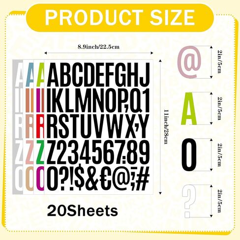 1000 Pcs Letter Stickers, 20 Sheets Alphabet Stickers 2 Inch Large Vinyl Waterproof Self Adhesive Sticker Number Letters for Mailbox Water Bottles Scrapbooking Sign DIY Crafts Decor (Multicolor) in Saudi Arabia