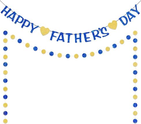 Happy Fathers Day Banner Decorations Preassembly Blue Glitter Father's Day Flag Bunting Hanging Garland Father’s Day Party Supplies Background for Photograph Family Celebration Photo Prop in Saudi Arabia