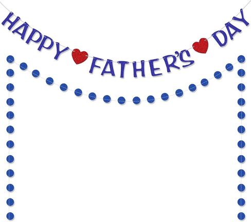 Happy Fathers Day Banner Decorations Preassembly Blue Glitter Father's Day Flag Bunting Hanging Garland Father’s Day Party Supplies Background for Photograph Family Celebration Photo Prop in Saudi Arabia