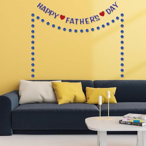 Happy Fathers Day Banner Decorations Preassembly Blue Glitter Father's Day Flag Bunting Hanging Garland Father’s Day Party Supplies Background for Photograph Family Celebration Photo Prop in Saudi Arabia