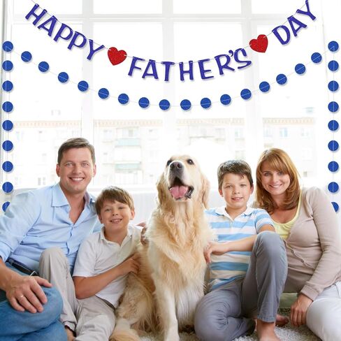 Happy Fathers Day Banner Decorations Preassembly Blue Glitter Father's Day Flag Bunting Hanging Garland Father’s Day Party Supplies Background for Photograph Family Celebration Photo Prop in Saudi Arabia