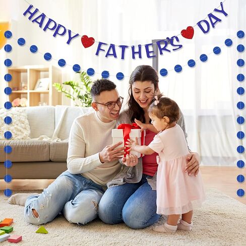 Happy Fathers Day Banner Decorations Preassembly Blue Glitter Father's Day Flag Bunting Hanging Garland Father’s Day Party Supplies Background for Photograph Family Celebration Photo Prop in Saudi Arabia