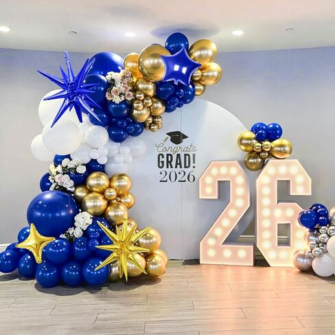 Graduation Balloon Arch Kit 2026 Blue and Gold Balloon Garland Royal Blue Gold White Balloons with Star Foil for Congrats Grad Class Retirement Prom Birthday Wedding Party Decorations, 107Pcs in Saudi Arabia