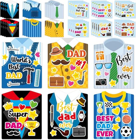 24 Set Father's Day Craft Kit for Kids Father's Shirt Greeting Card with Stickers Best Dad Ever DIY Art Crafts Card Make Your Own Bulk Dad Gift for Classroom School Project Activities Favor Supplies in Kuwait