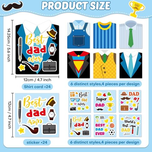 24 Set Father's Day Craft Kit for Kids Father's Shirt Greeting Card with Stickers Best Dad Ever DIY Art Crafts Card Make Your Own Bulk Dad Gift for Classroom School Project Activities Favor Supplies in Kuwait