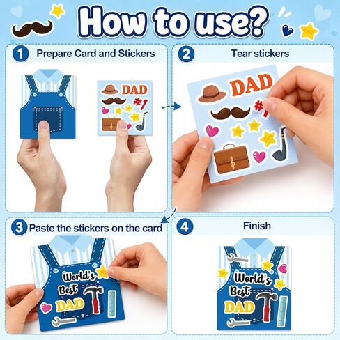 24 Set Father's Day Craft Kit for Kids Father's Shirt Greeting Card with Stickers Best Dad Ever DIY Art Crafts Card Make Your Own Bulk Dad Gift for Classroom School Project Activities Favor Supplies in Kuwait