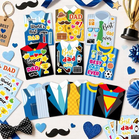 24 Set Father's Day Craft Kit for Kids Father's Shirt Greeting Card with Stickers Best Dad Ever DIY Art Crafts Card Make Your Own Bulk Dad Gift for Classroom School Project Activities Favor Supplies in Kuwait
