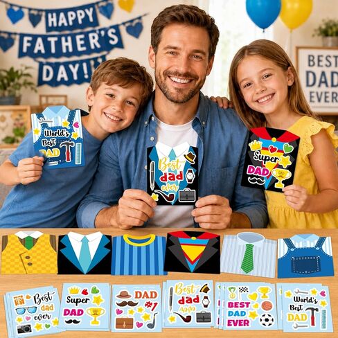 24 Set Father's Day Craft Kit for Kids Father's Shirt Greeting Card with Stickers Best Dad Ever DIY Art Crafts Card Make Your Own Bulk Dad Gift for Classroom School Project Activities Favor Supplies in Kuwait