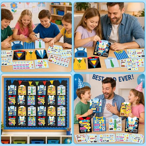 24 Set Father's Day Craft Kit for Kids Father's Shirt Greeting Card with Stickers Best Dad Ever DIY Art Crafts Card Make Your Own Bulk Dad Gift for Classroom School Project Activities Favor Supplies in Kuwait