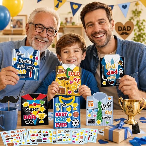 24 Set Father's Day Craft Kit for Kids Father's Shirt Greeting Card with Stickers Best Dad Ever DIY Art Crafts Card Make Your Own Bulk Dad Gift for Classroom School Project Activities Favor Supplies in Kuwait