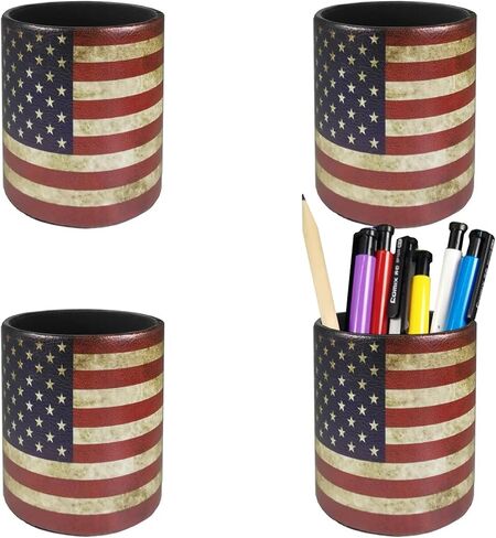 DreamsEden Decorative Pen Pencil Holder Cup (Pack of 4) - Vintage American Flag Round Desk Organizer Patriotic for Home Office Bedroom Decoration in Kuwait